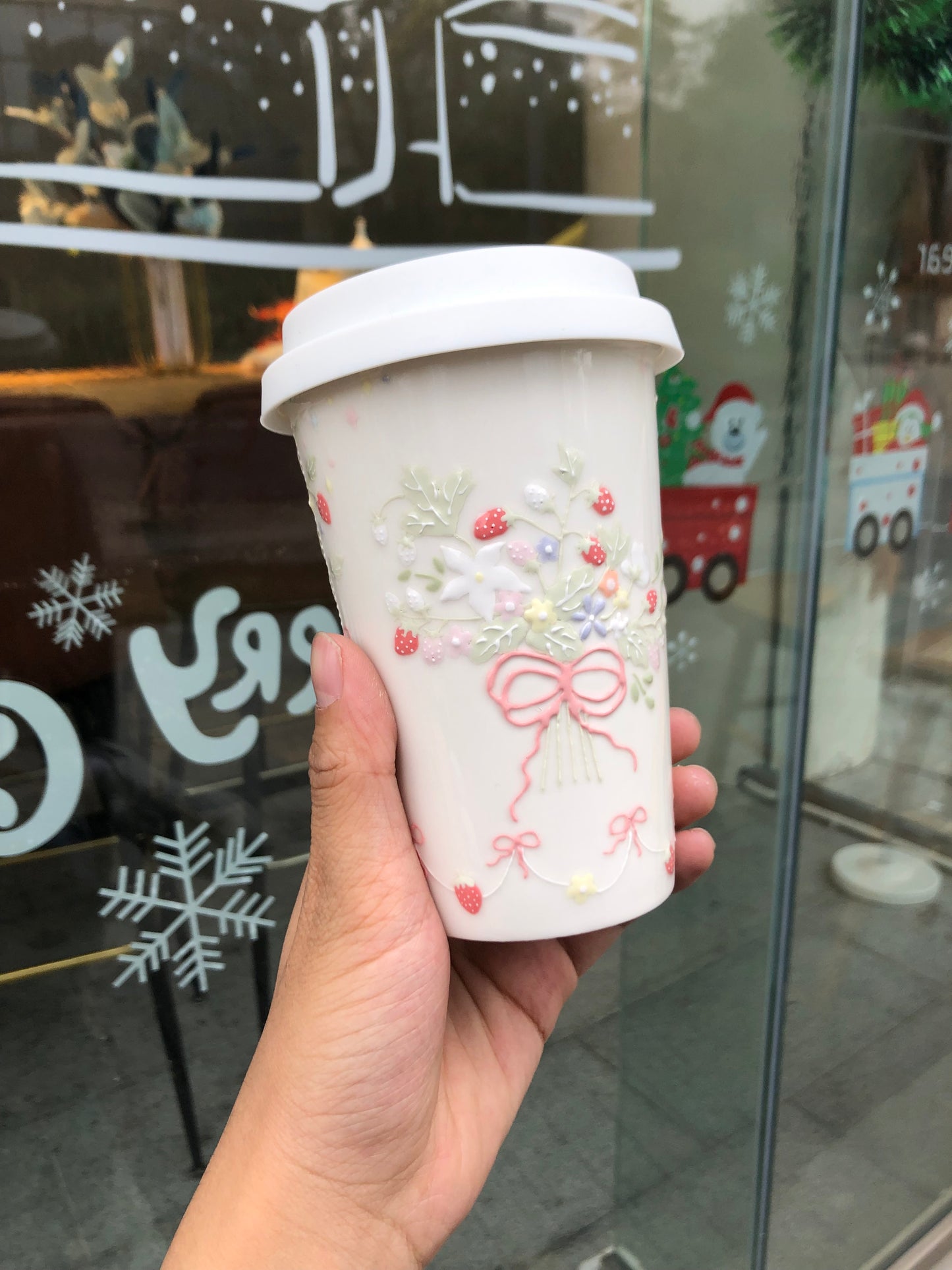 Strawberry Floral Bow Elegance Mug