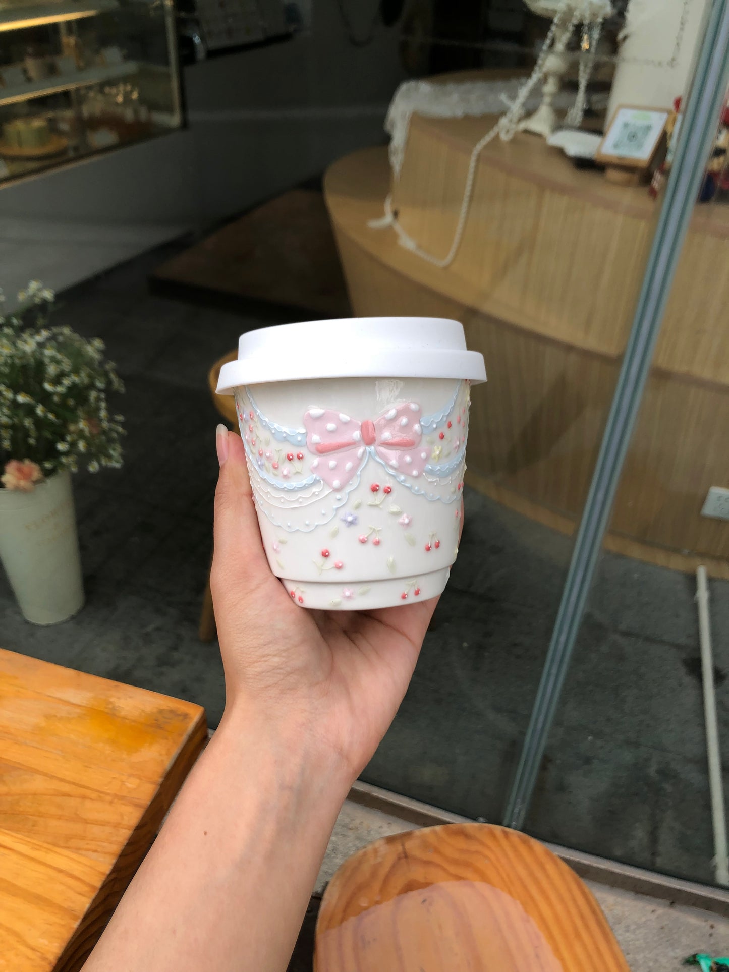 Lace Bow Elegance Ceramic Coffee Cup