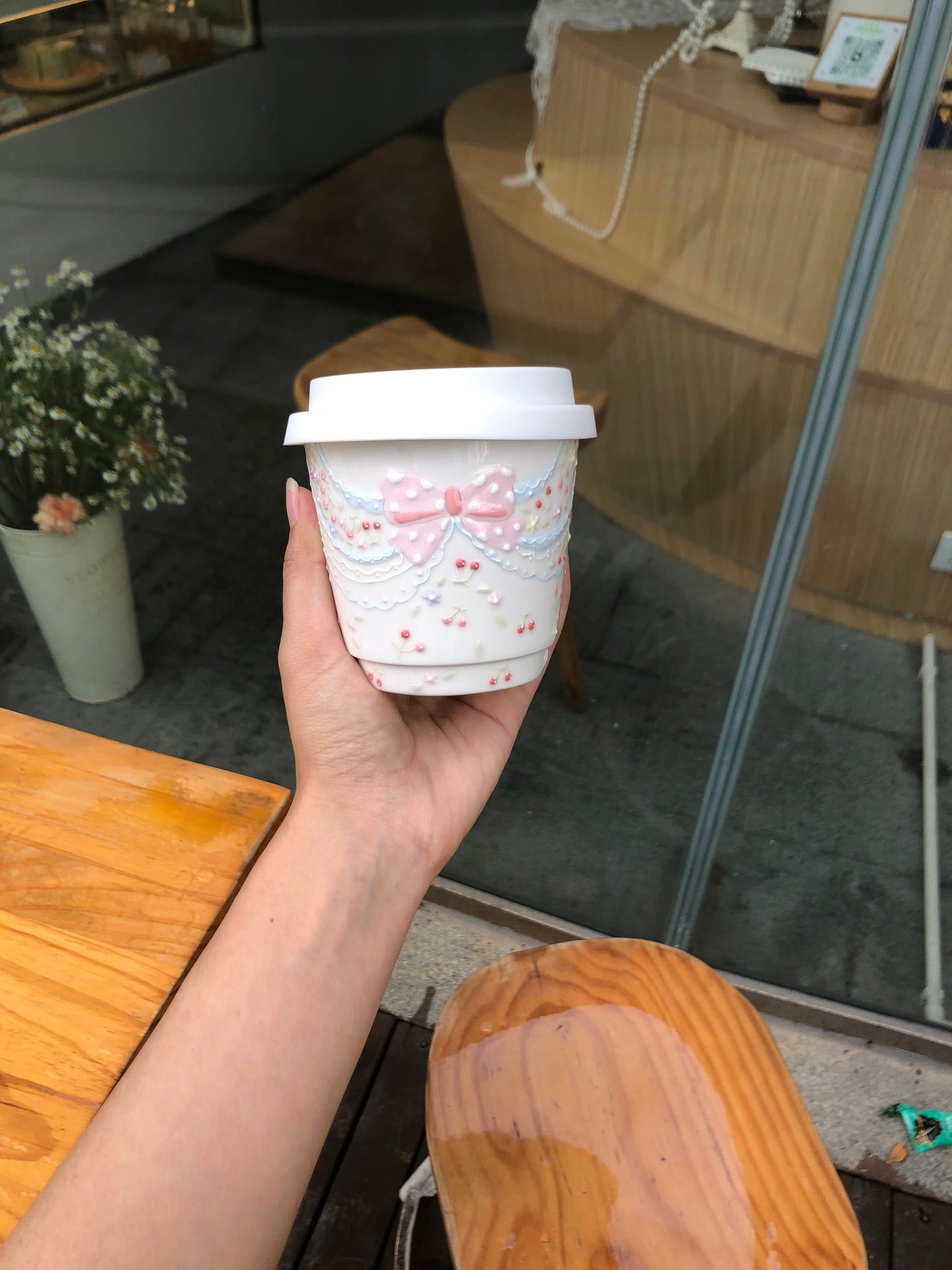 Lace Bow Elegance Ceramic Coffee Cup