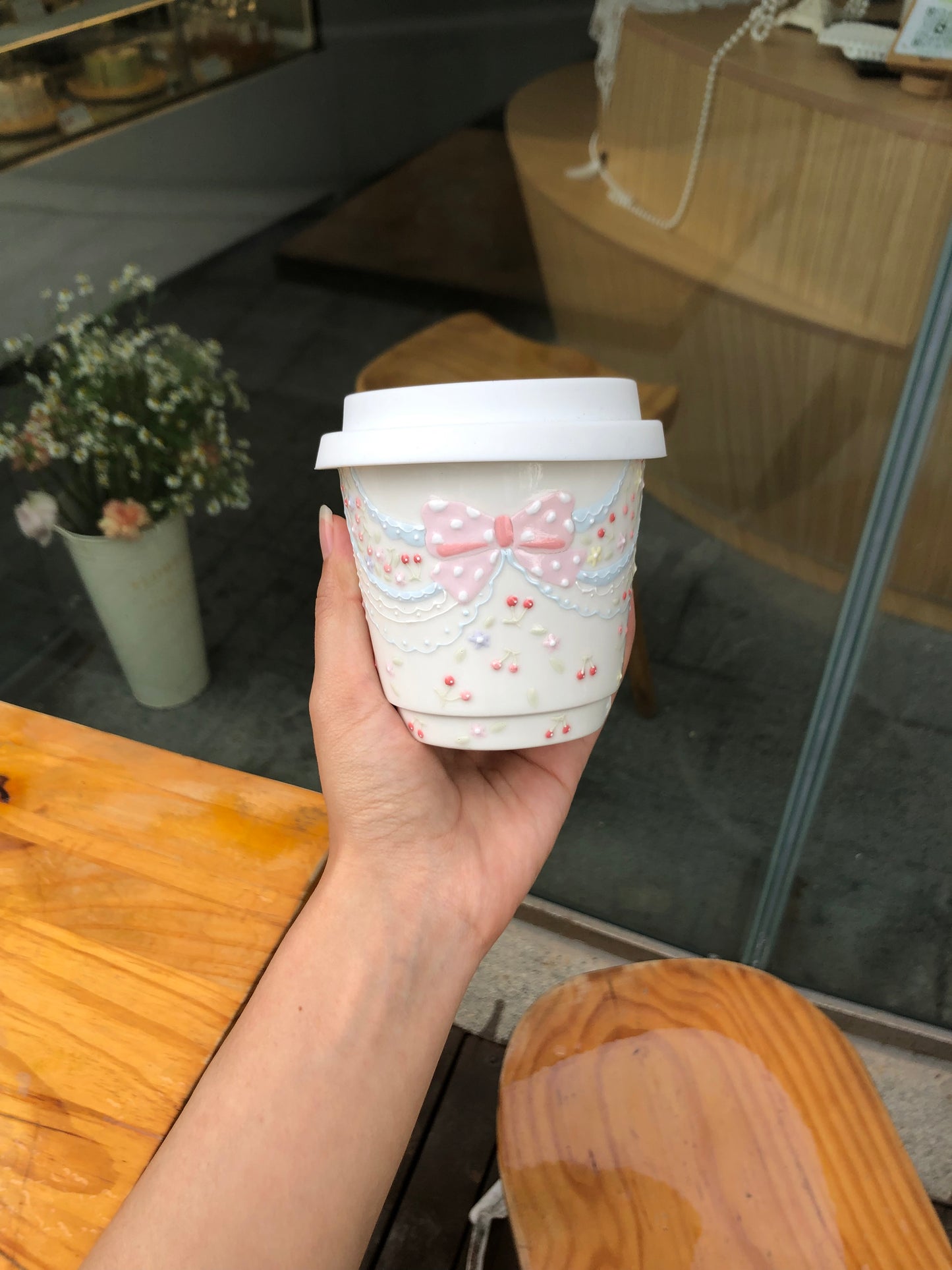 Lace Bow Elegance Ceramic Coffee Cup