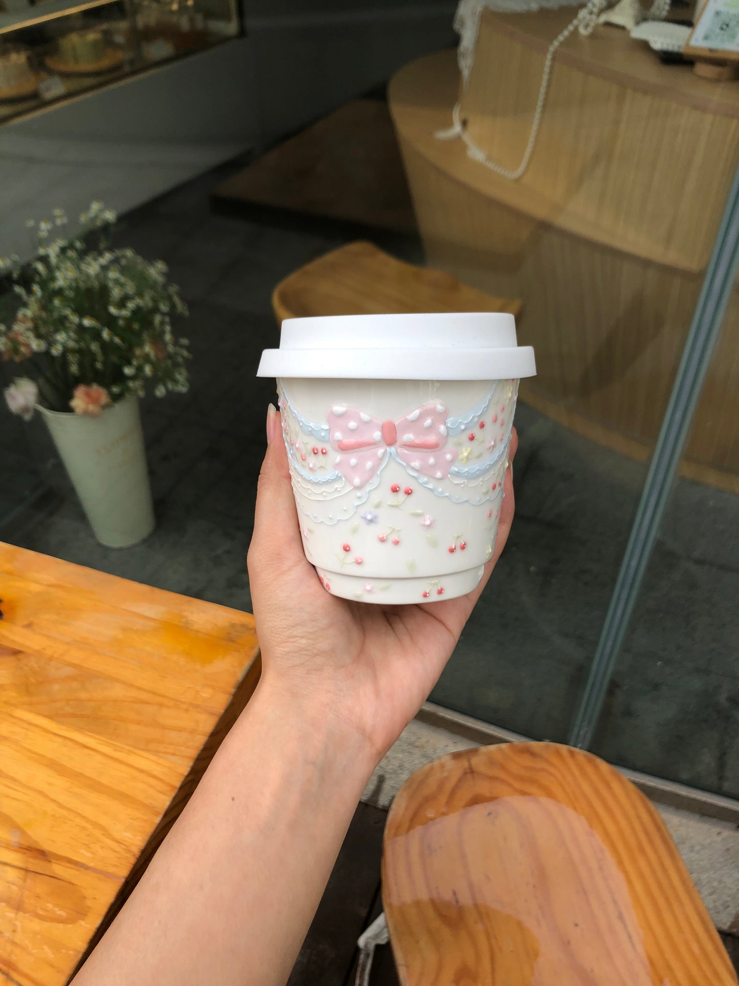 Lace Bow Elegance Ceramic Coffee Cup