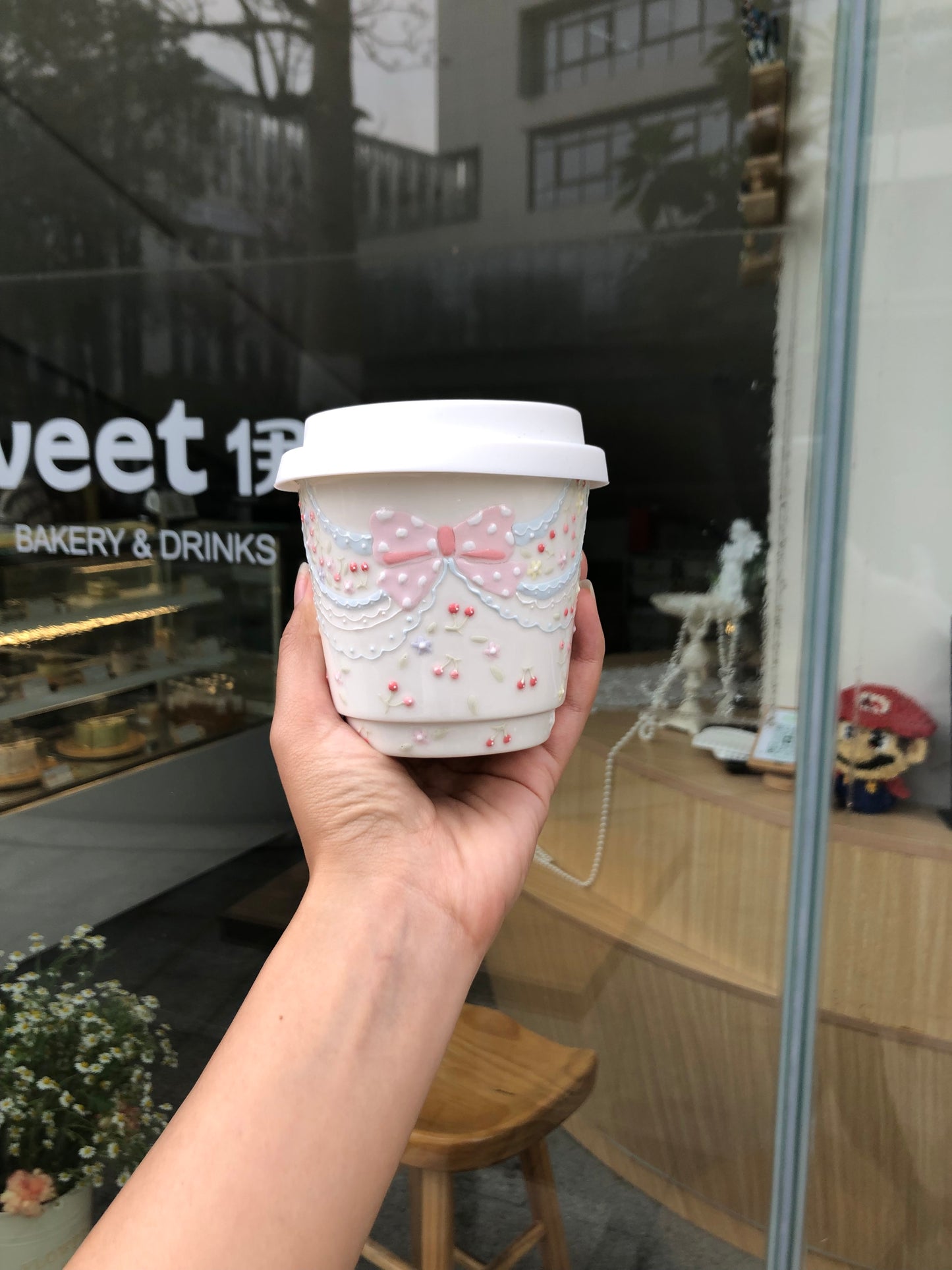 Lace Bow Elegance Ceramic Coffee Cup