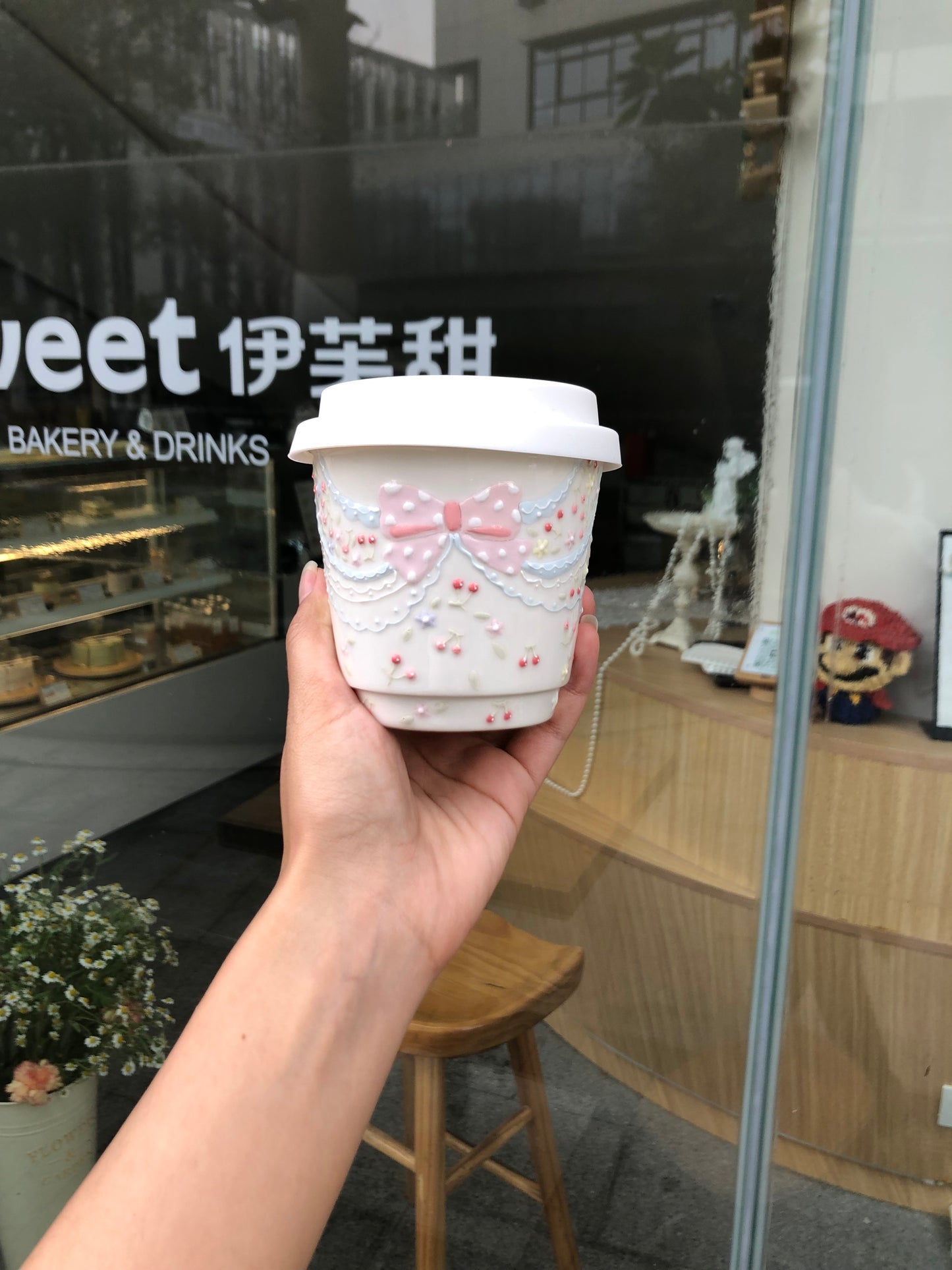 Lace Bow Elegance Ceramic Coffee Cup