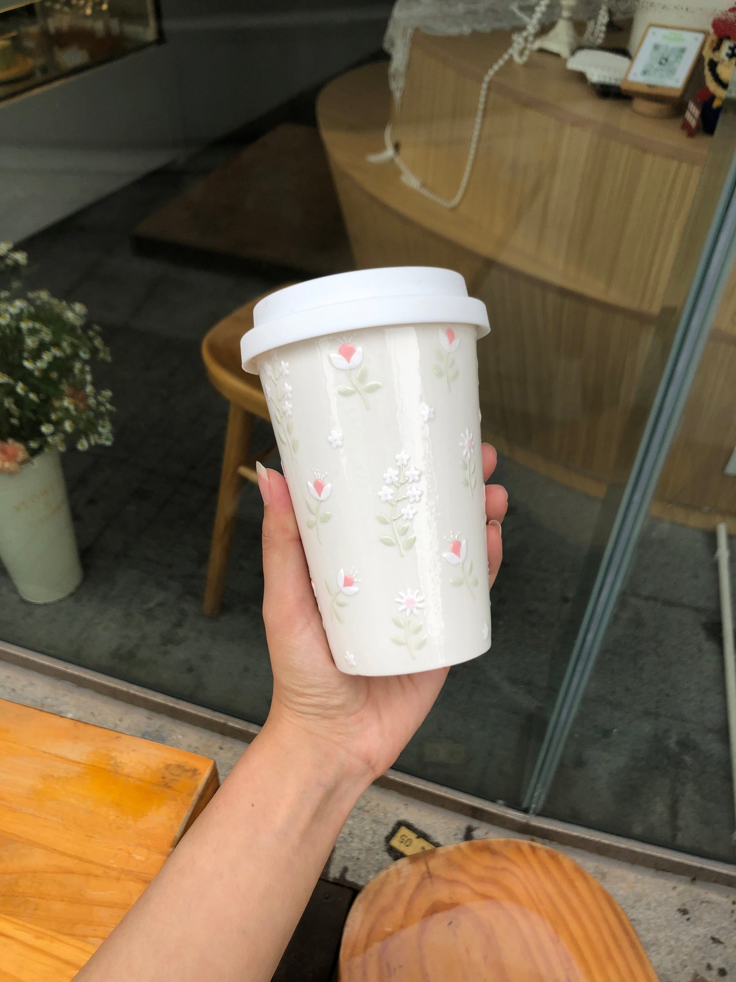 Premium Floral Artistry Ceramic Tumbler
