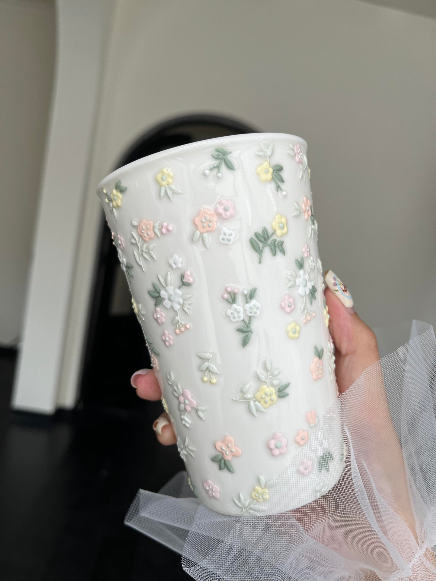 Embossed Floral Ceramic Mug