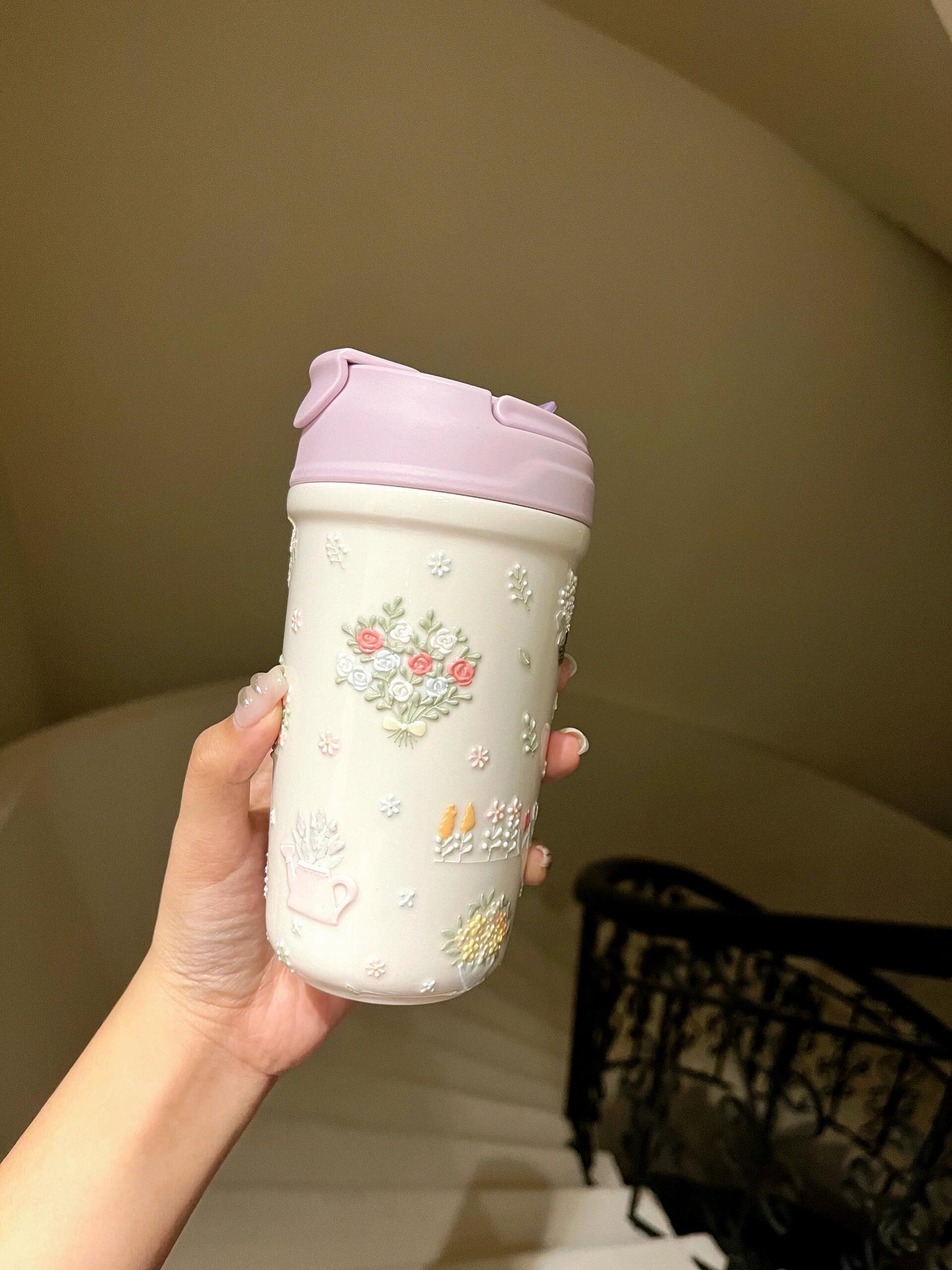 Flower Pot Carved Ceramic Mug