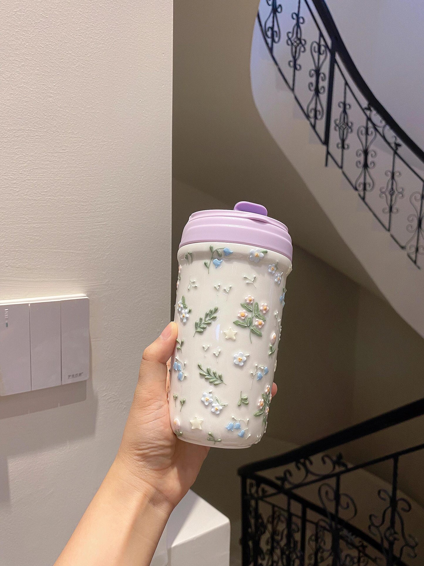 Sculpted Floral Ceramic Mug