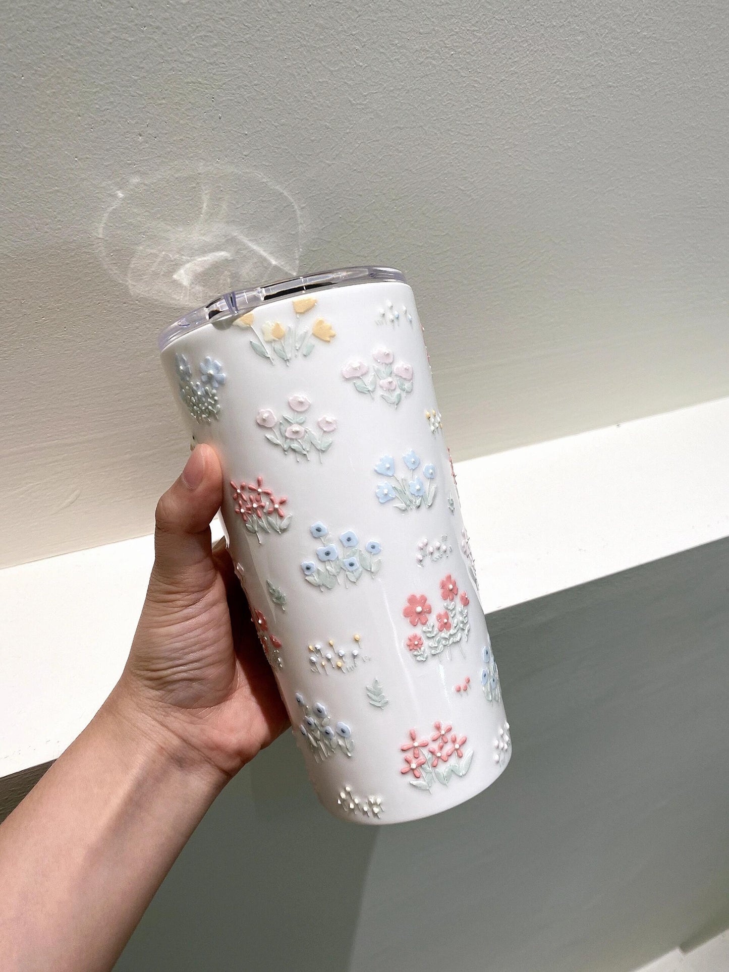 VibrantFloral Relief Ceramic Mug
