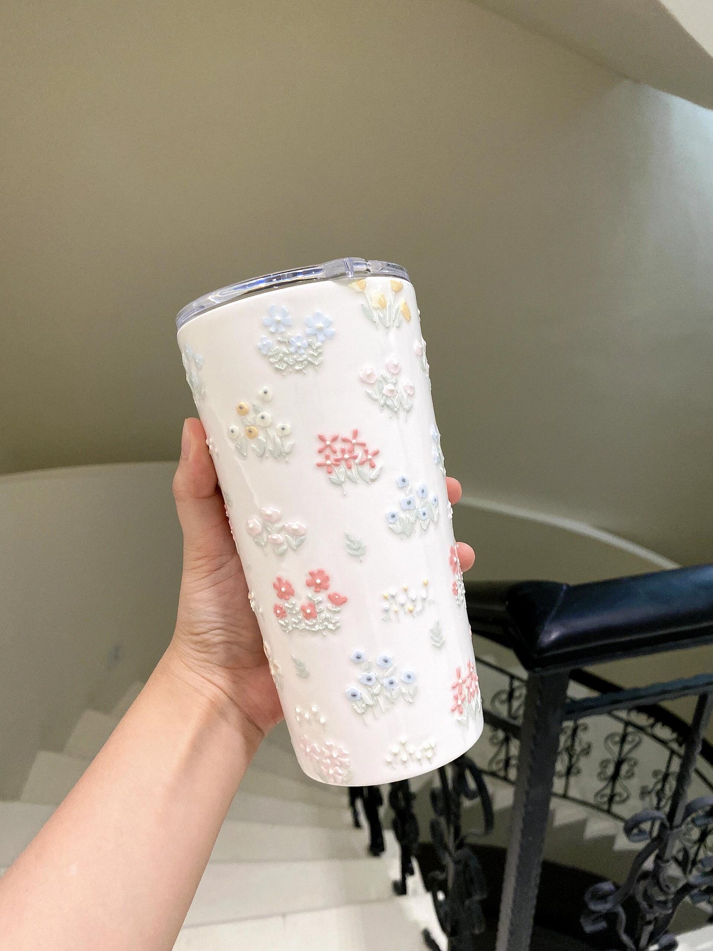 VibrantFloral Relief Ceramic Mug