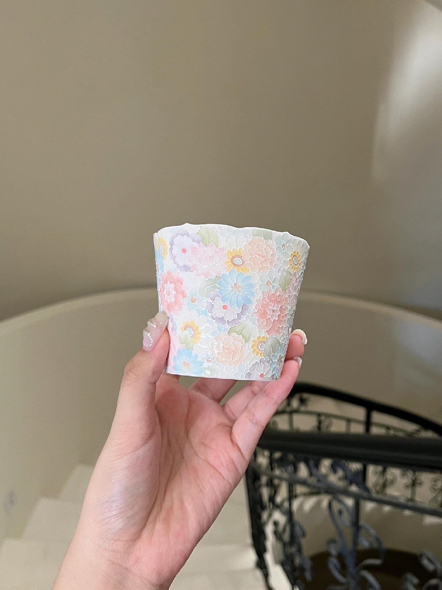 Colorful Floral Carved Porcelain Coffee Cup