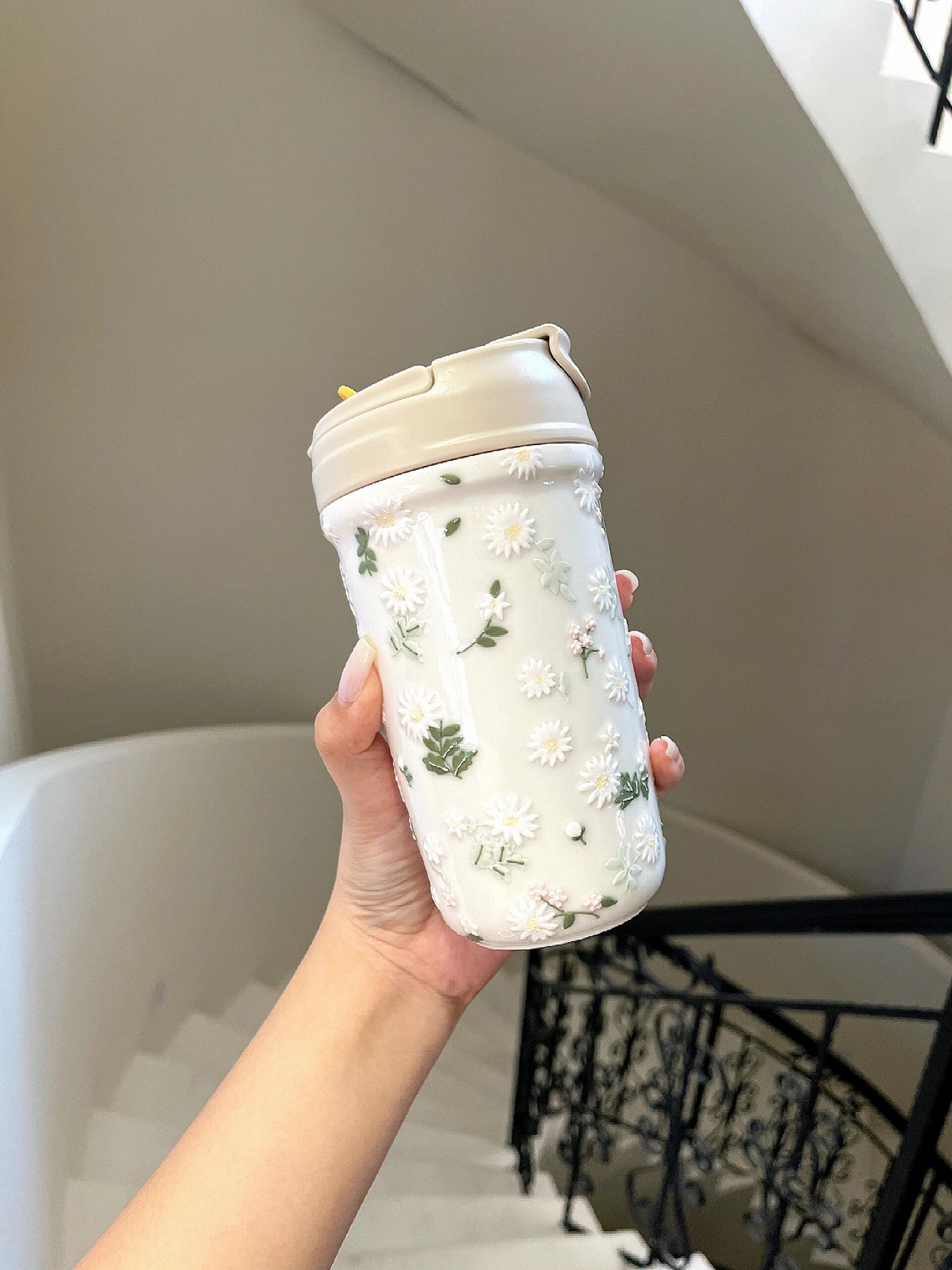 Embossed chrysanthemum ceramic mug