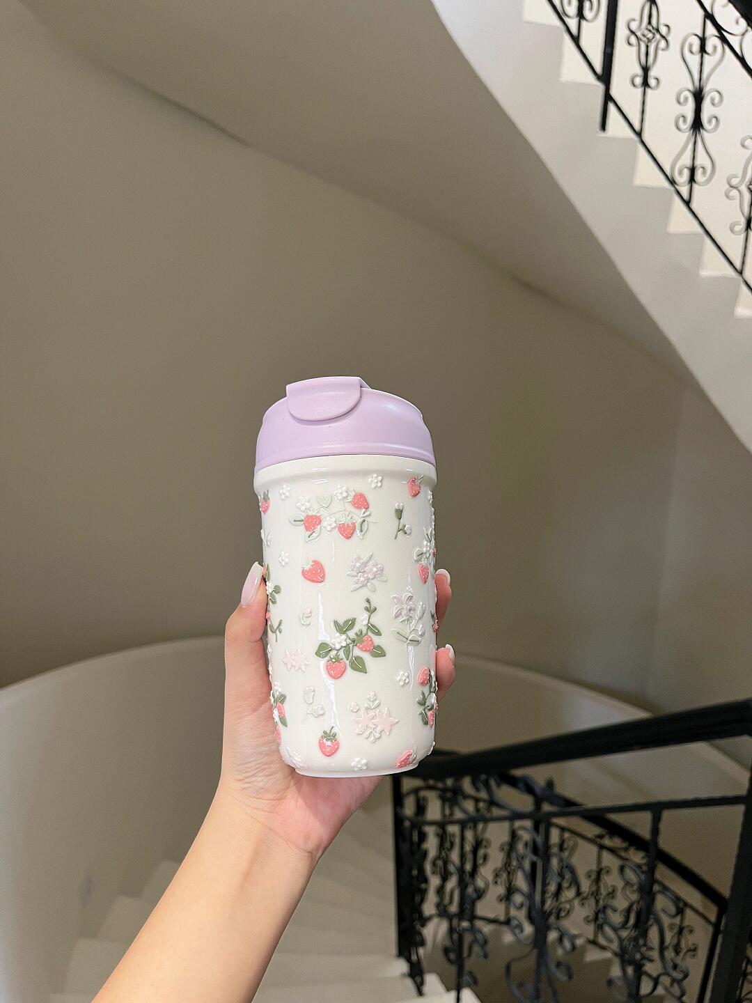 Chic Berry Blossom Ceramic Travel Mug