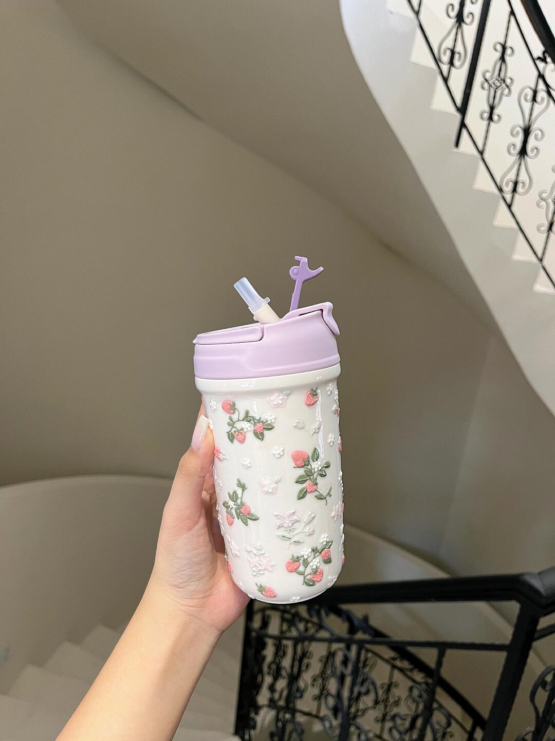 Chic Berry Blossom Ceramic Travel Mug