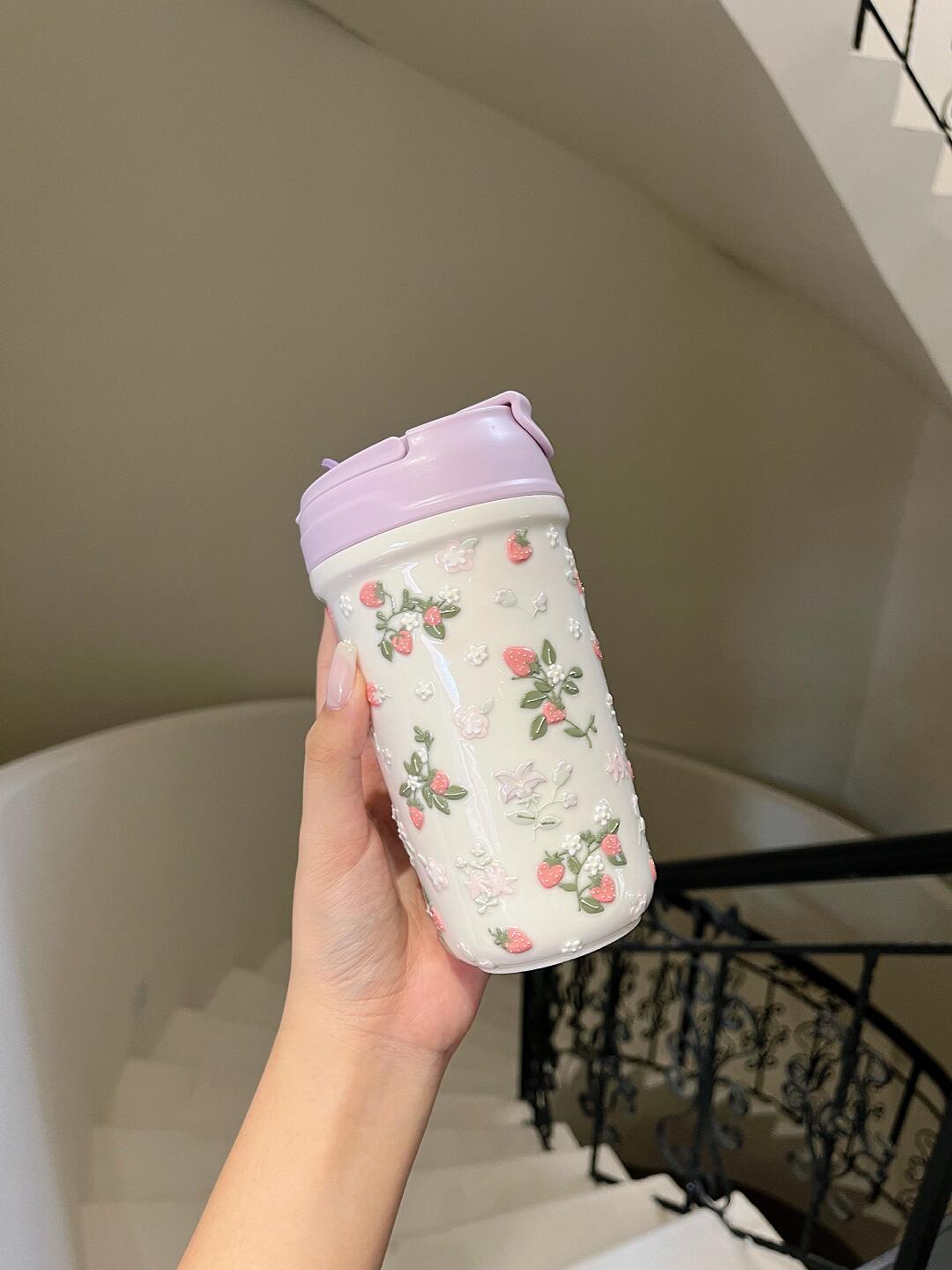 Chic Berry Blossom Ceramic Travel Mug