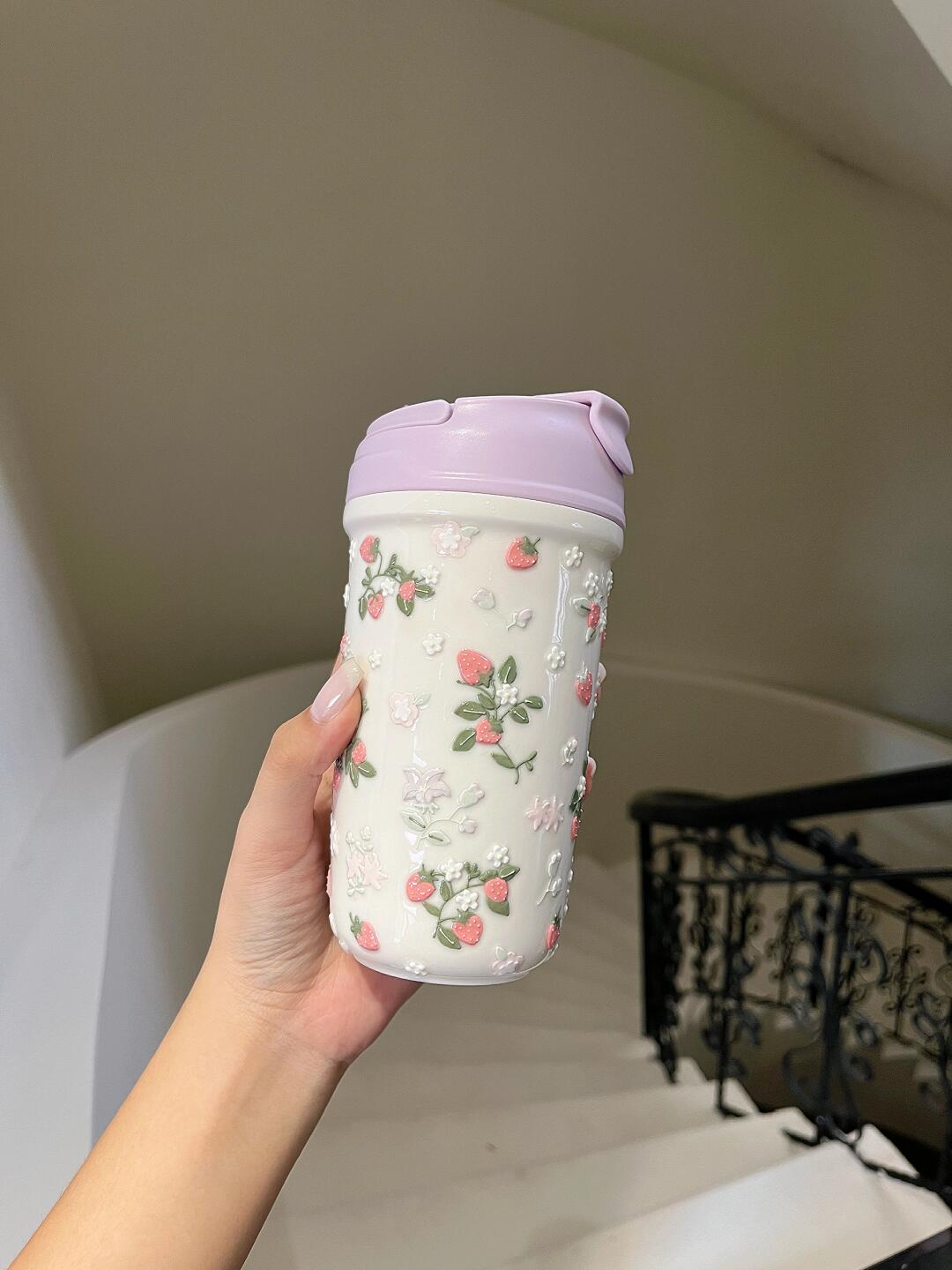 Chic Berry Blossom Ceramic Travel Mug