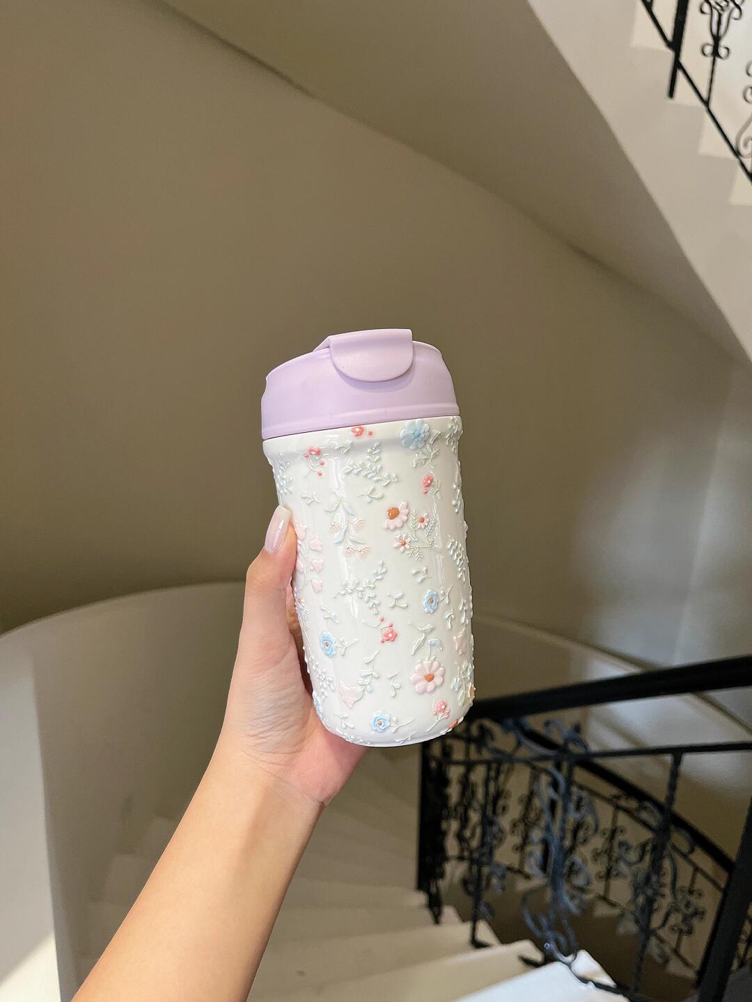 Aura Bloom Ceramic Travel Tumbler