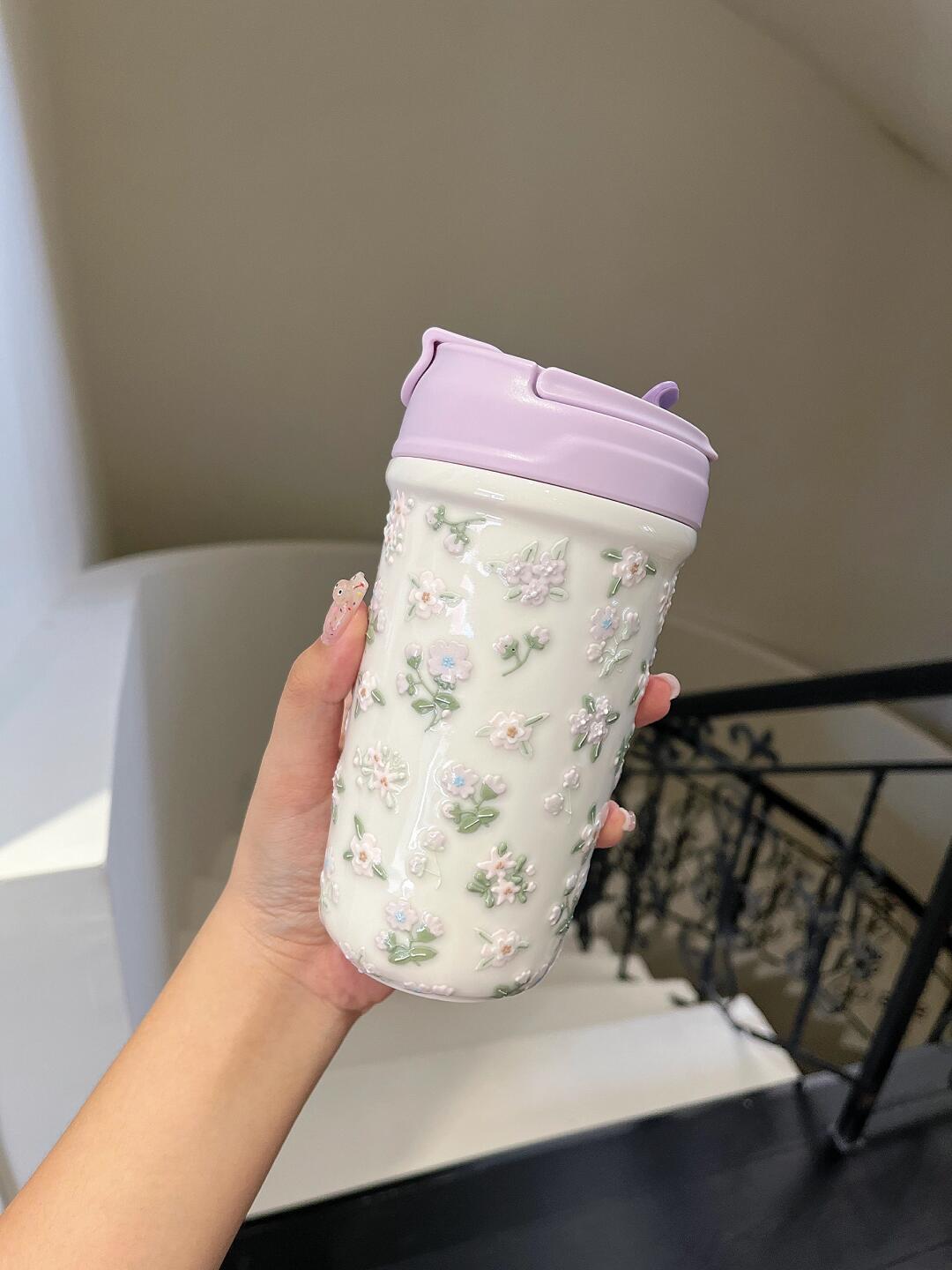 Lavender Bloom Ceramic Travel Tumbler