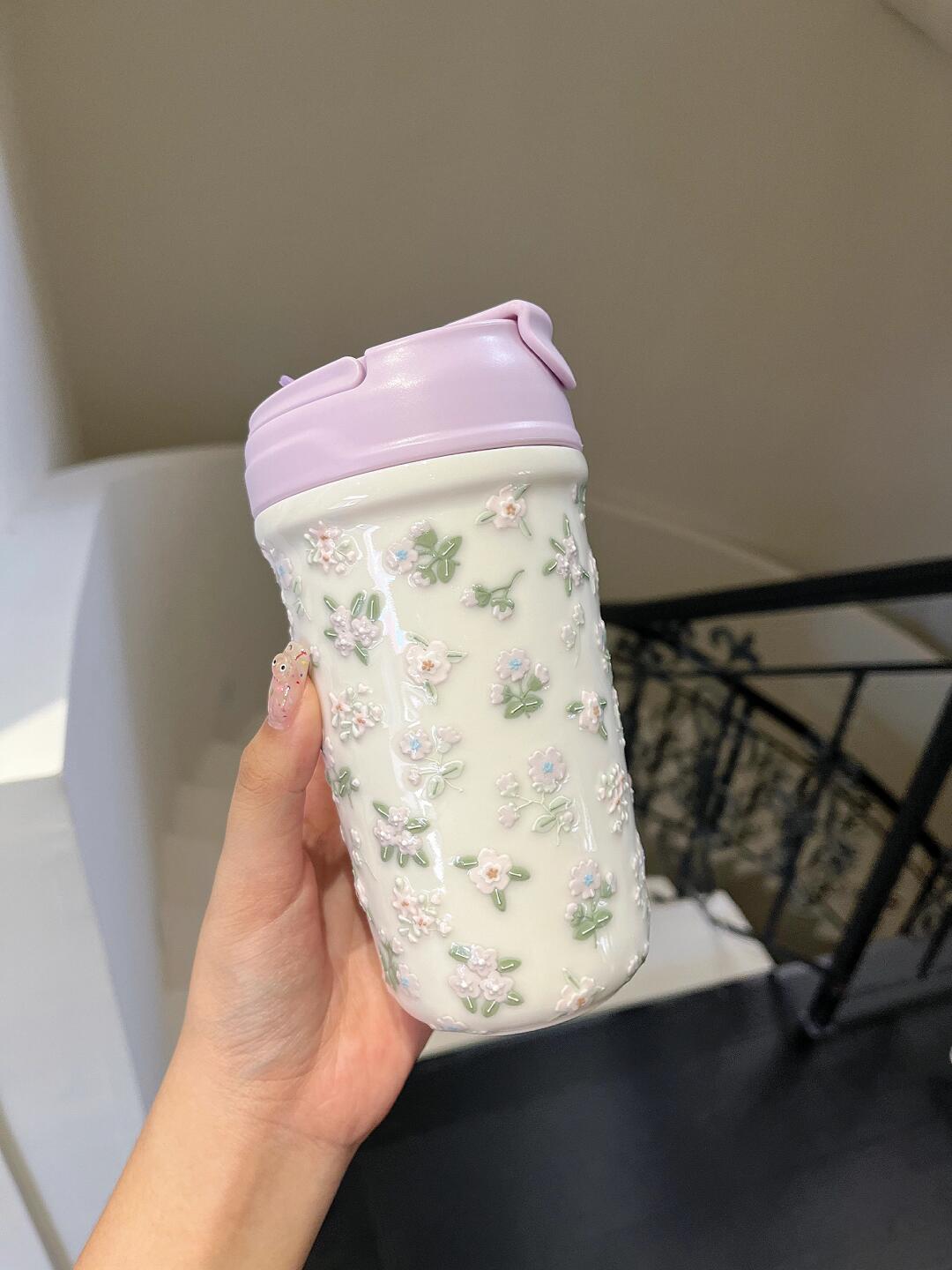 Lavender Bloom Ceramic Travel Tumbler