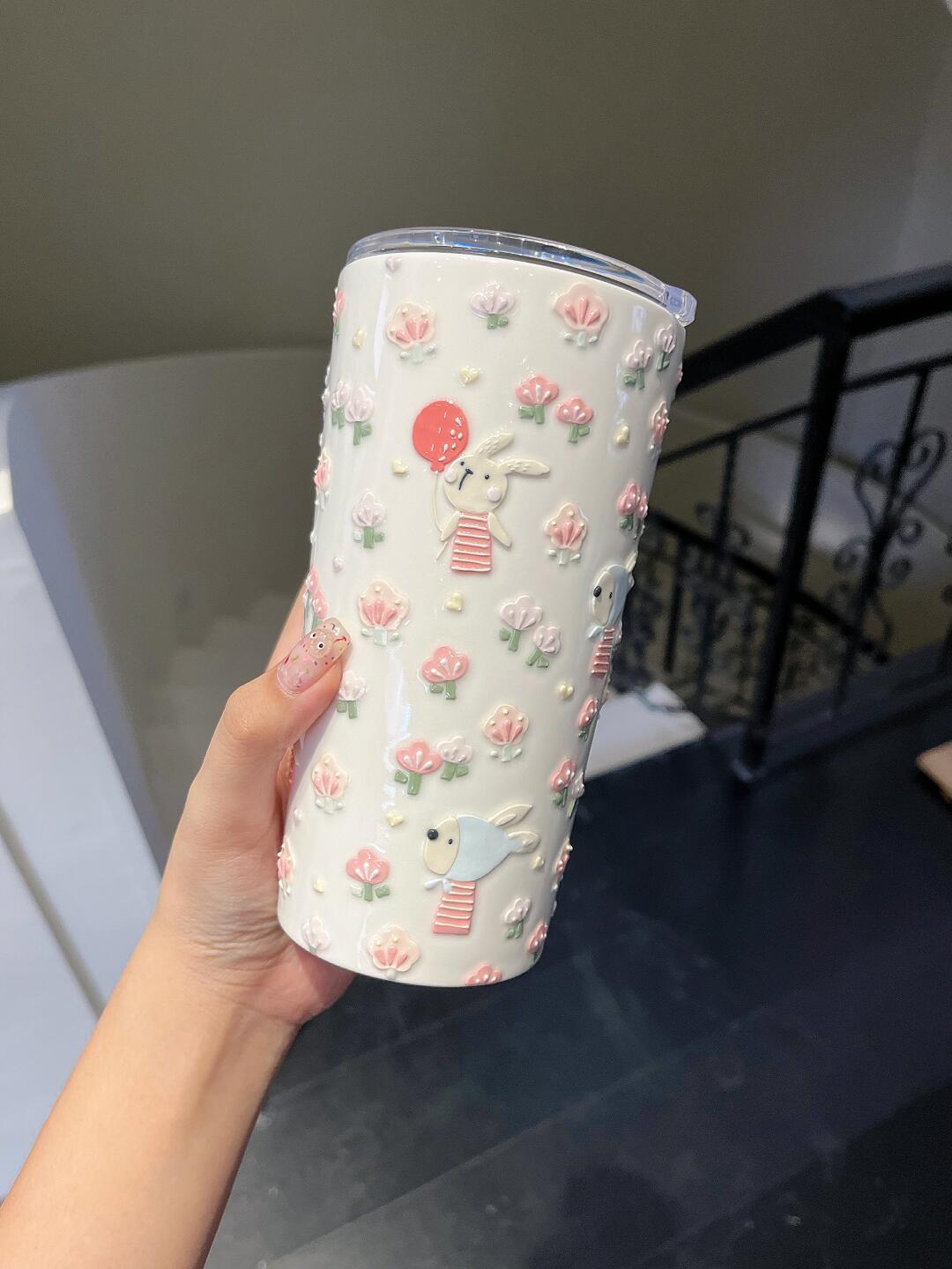Whimsical Floral Ceramic Travel Mug